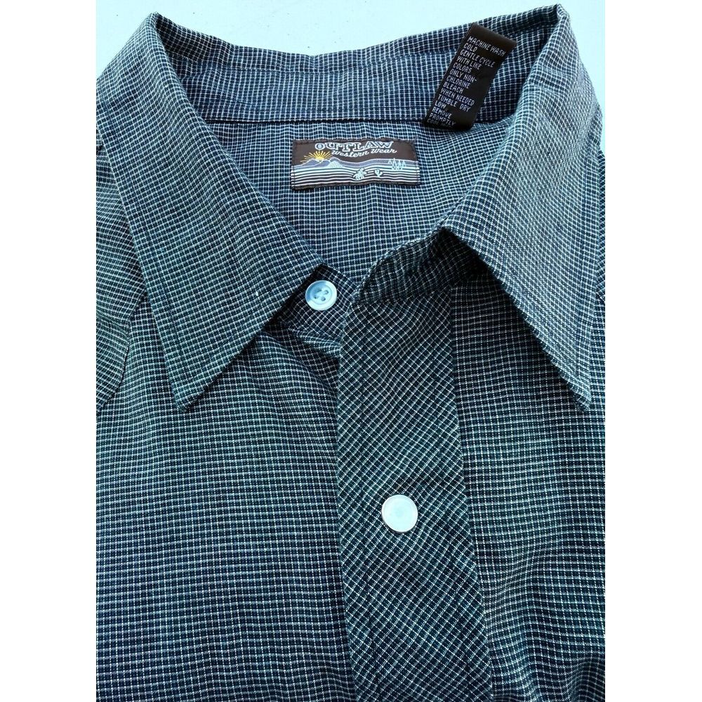 Outlaw Western Pearl Snap Shirt Men 2XL BIG Black Check Short Sleeve Vintage